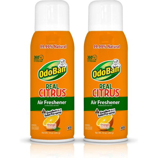 OdoBan Aroma Eliminator, 360-Degree Continuous Spray Natural Oil Real Citrus Air Freshener, Toilet Spray, 2-Pack, 10 Ounces Each, Orange Scent